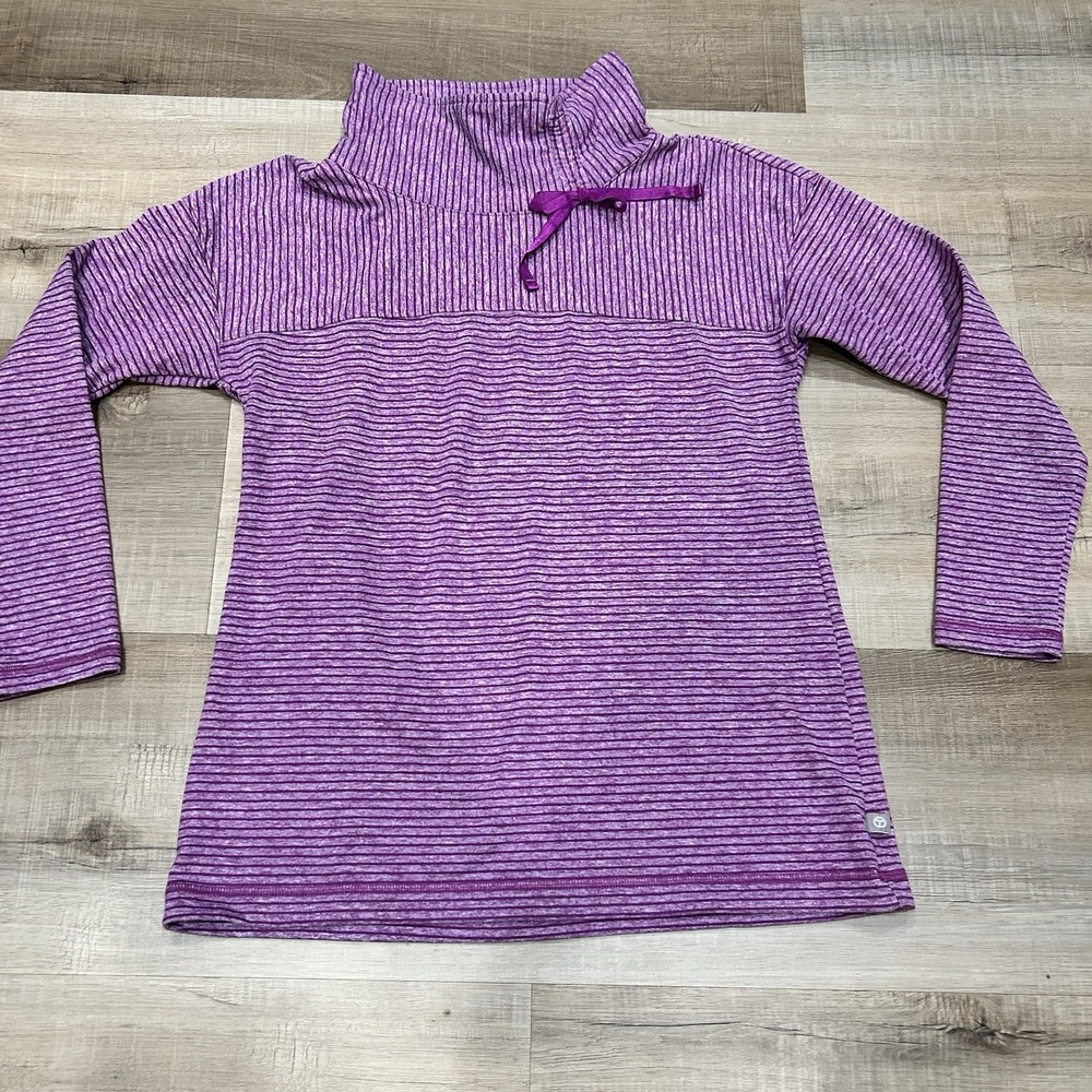 T by Talbots Sweater Womens M Purple Striped‎ Ruched Cowl Neck Activewear Preppy